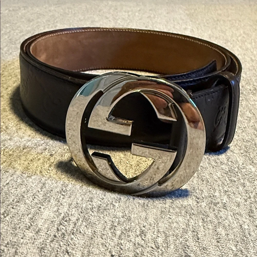 Gucci Brown Leather Belt with Silver Buckle size 95 - Picture 1 of 5